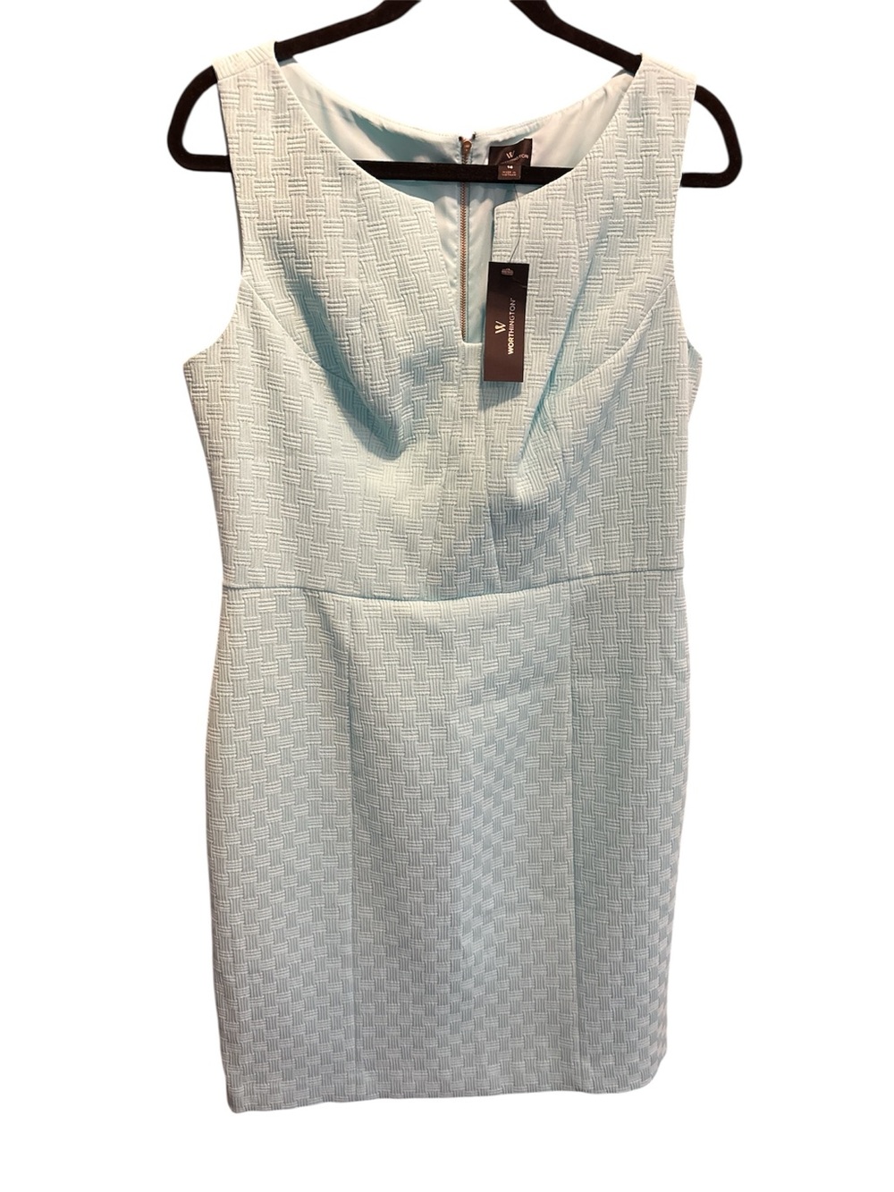 NWT Worthington Aqua Shift Dress Princess Cut Metal Back Zip Sleeveless Sz 14